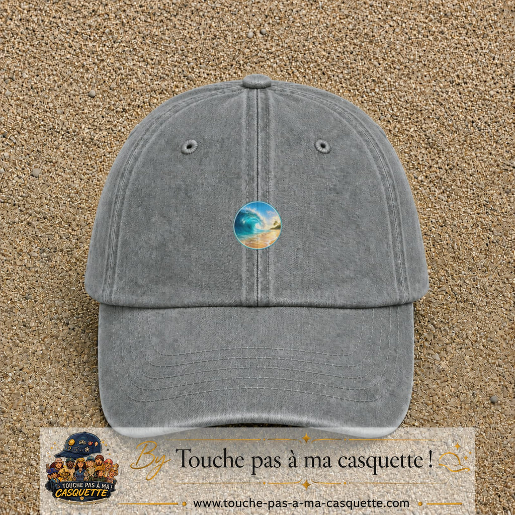 Image principale produit175petitGR - casquette Gris délavé avec visuel Vague plage 3 cm