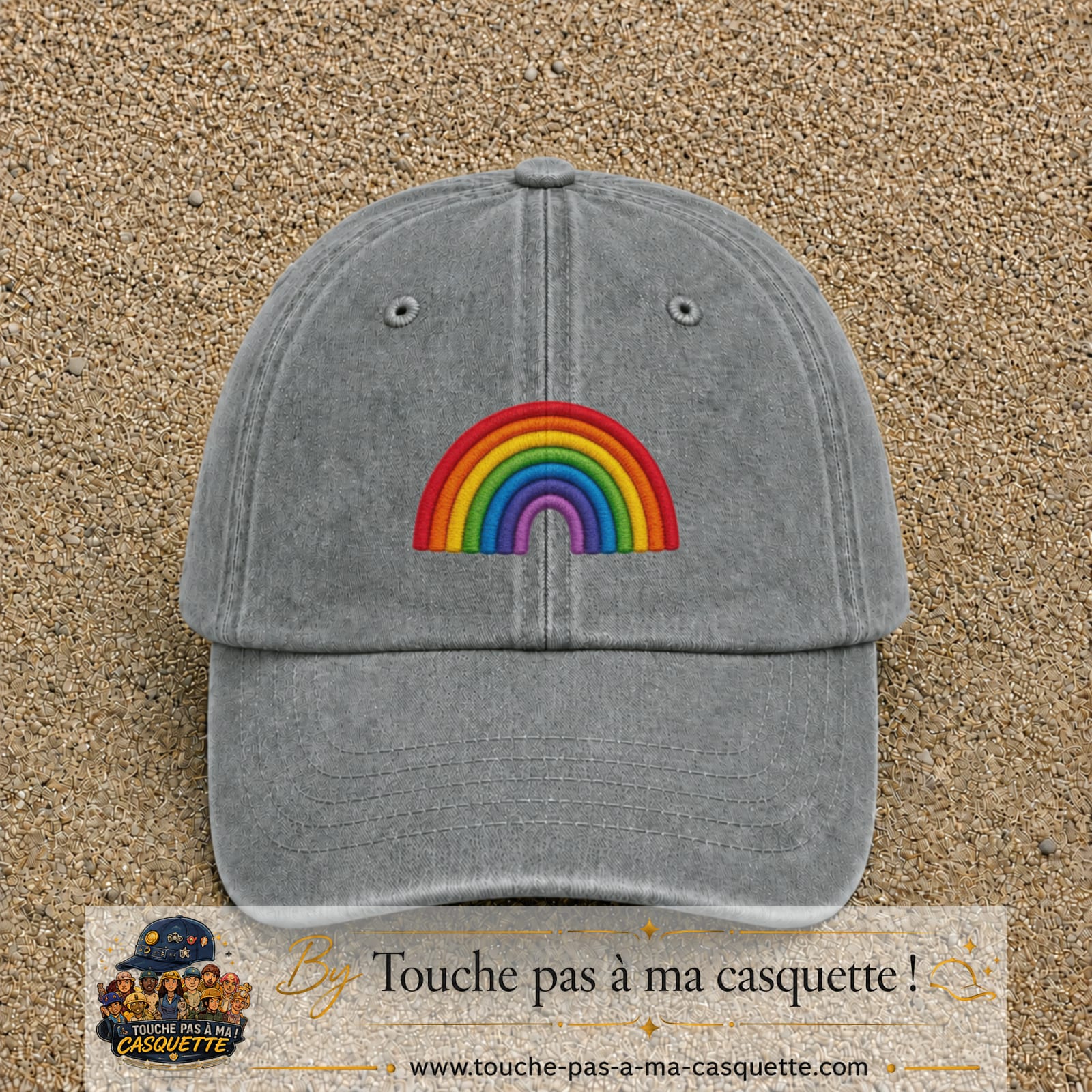 Image principale produit187moyenGR - casquette Gris délavé avec visuel Arc-en-ciel 5 cm
