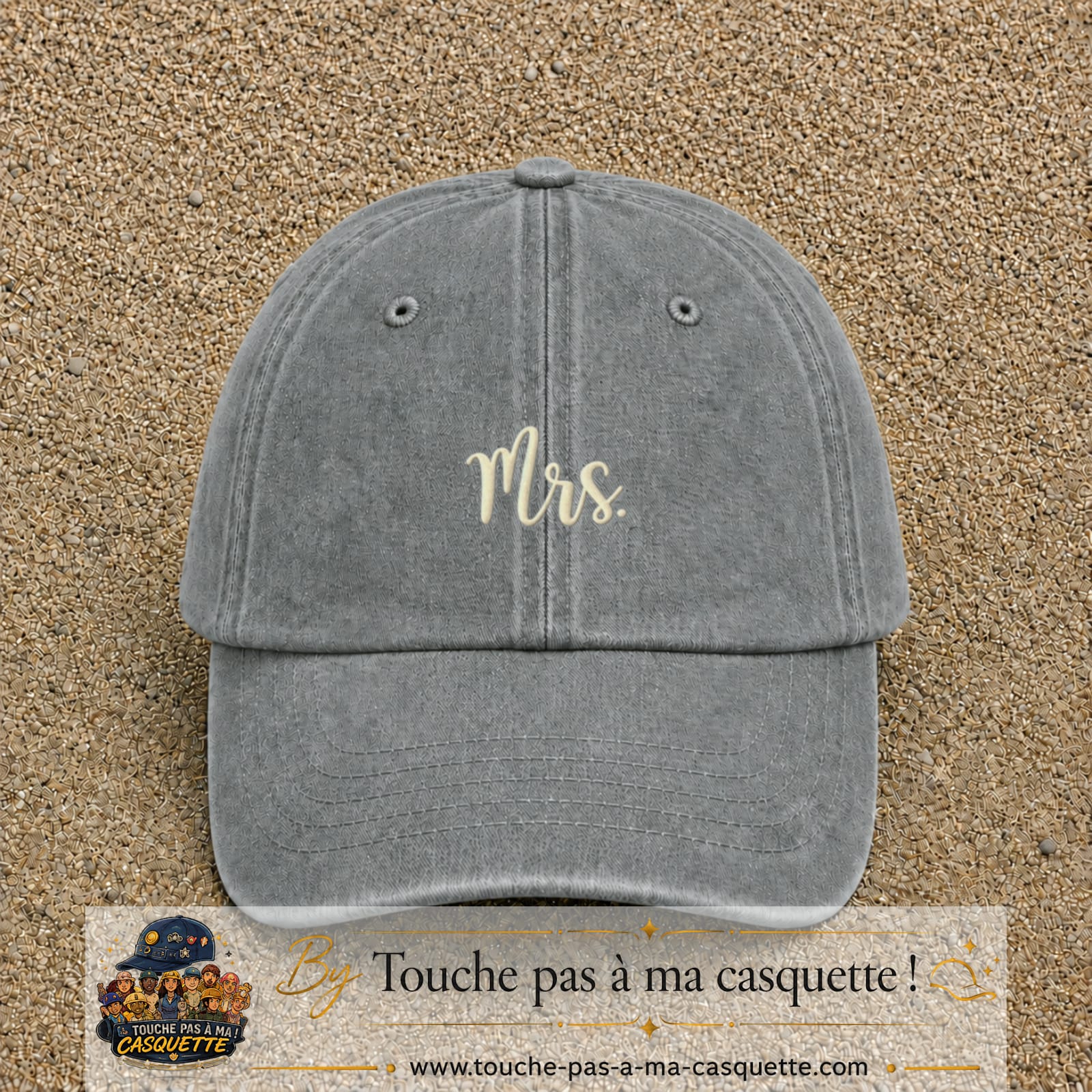Image principale produit113petitGR - casquette Gris délavé avec visuel Mrs blanc 3 cm