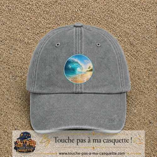 Image principale produit175grosGR - casquette Gris délavé avec visuel Vague plage 7 cm