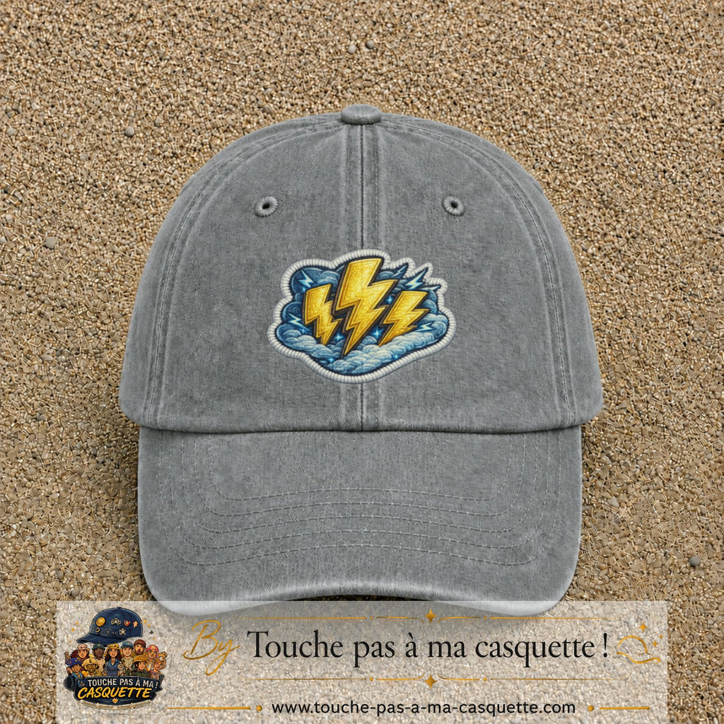 Image principale produit77grosGR - casquette Gris délavé avec visuel Éclairs 7 cm