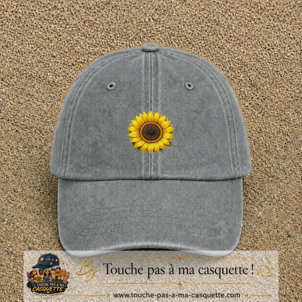 Image principale produit11moyenGR - casquette Gris délavé avec visuel Tournesol 5 cm