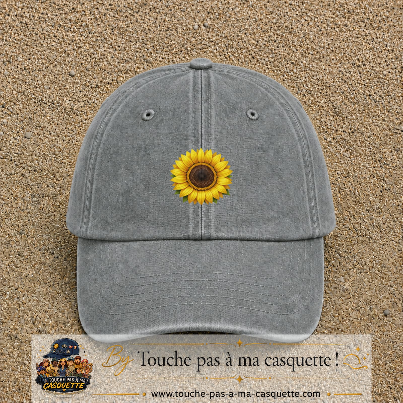 Image principale produit11moyenGR - casquette Gris délavé avec visuel Tournesol 5 cm
