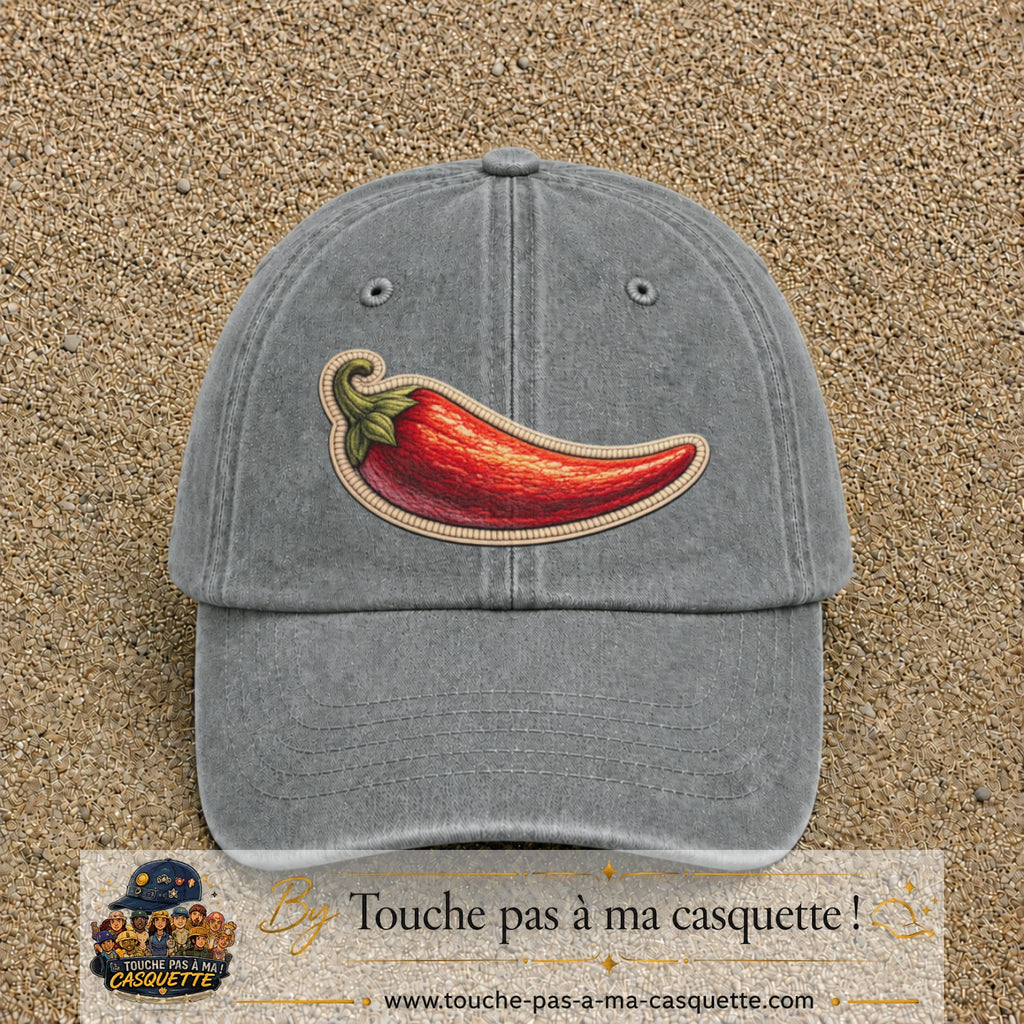 Image principale produit198grosGR - casquette Gris délavé avec visuel Piment 7 cm