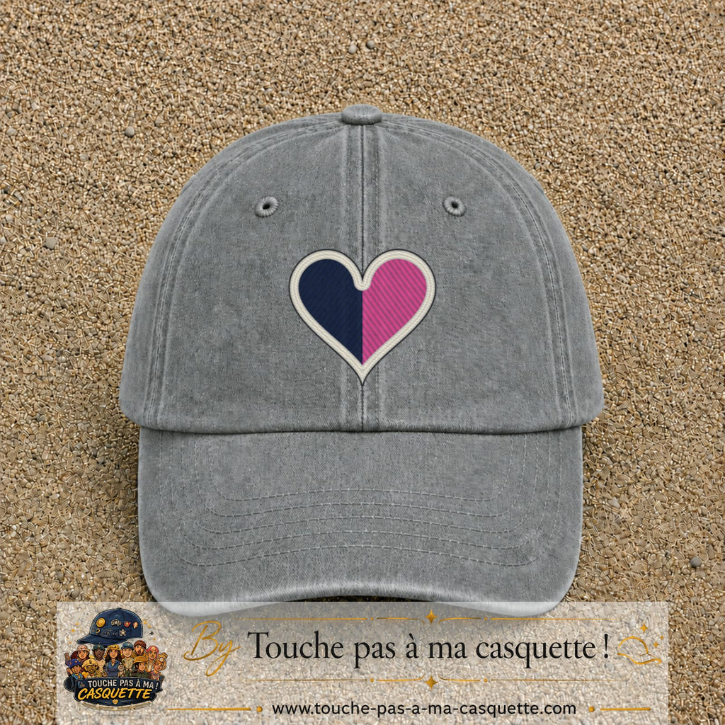 Image principale produit116grosGR - casquette Gris délavé avec visuel Cœur bicolore 7 cm