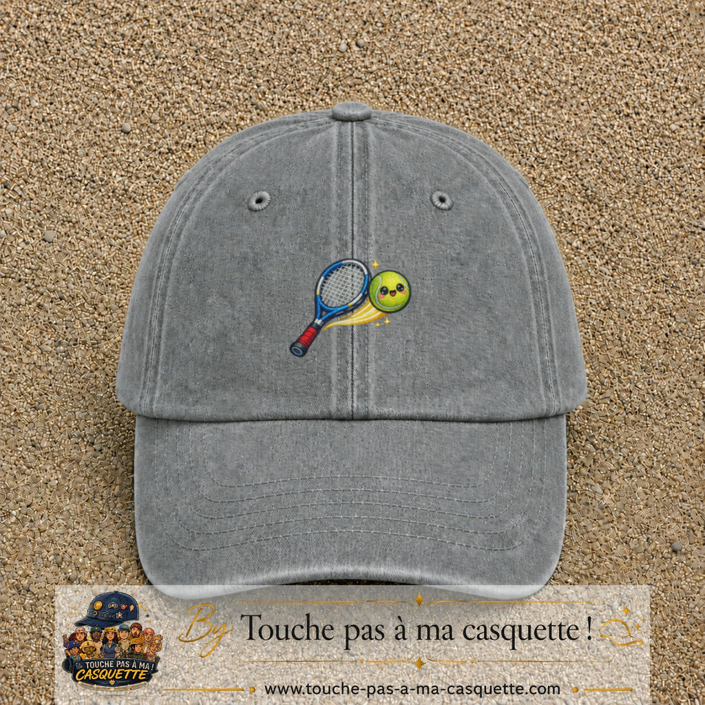 Image principale produit80moyenGR - casquette Gris délavé avec visuel Tennis raquette balle 5 cm