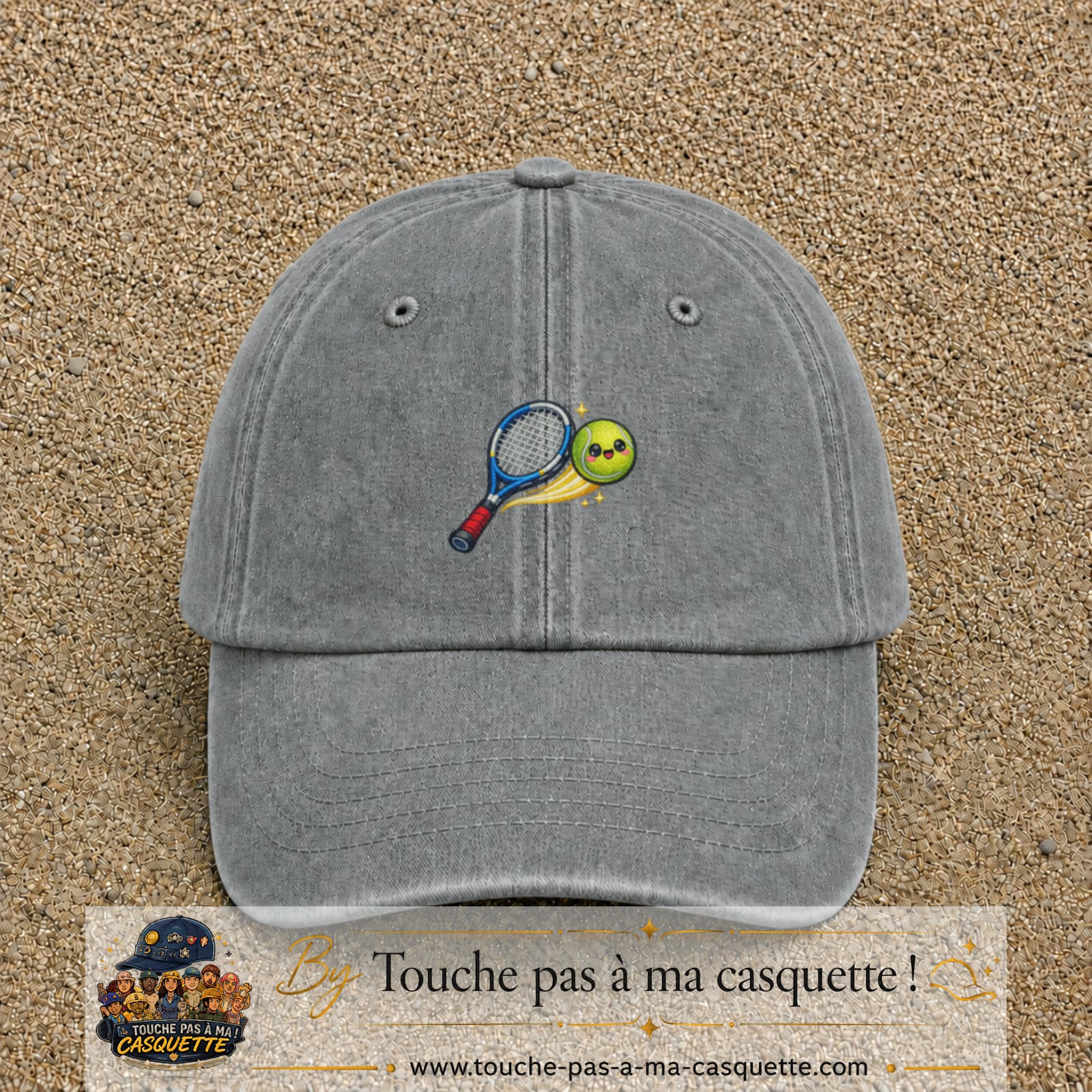 Image principale produit80moyenGR - casquette Gris délavé avec visuel Tennis raquette balle 5 cm