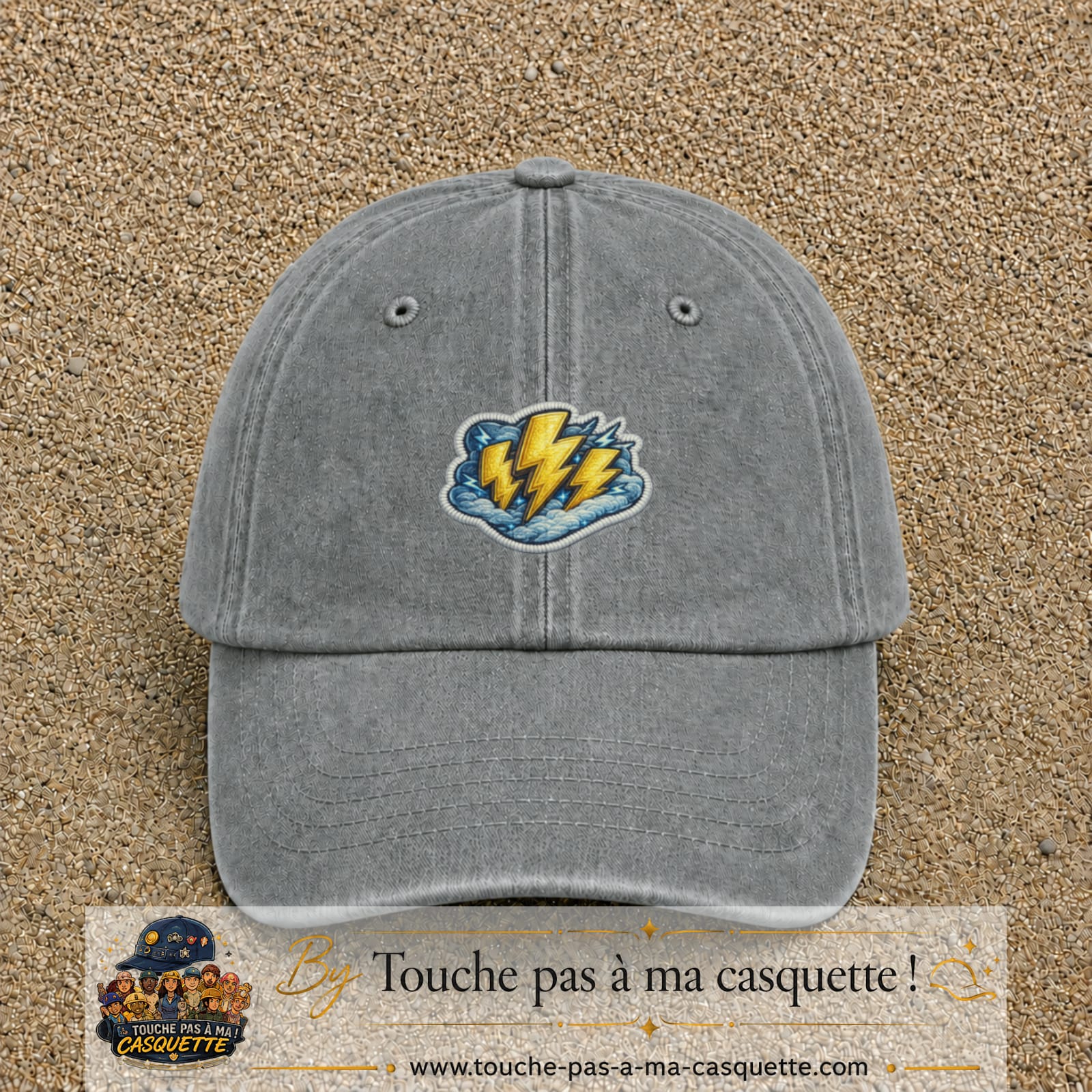 Image principale produit77moyenGR - casquette Gris délavé avec visuel Éclairs 5 cm