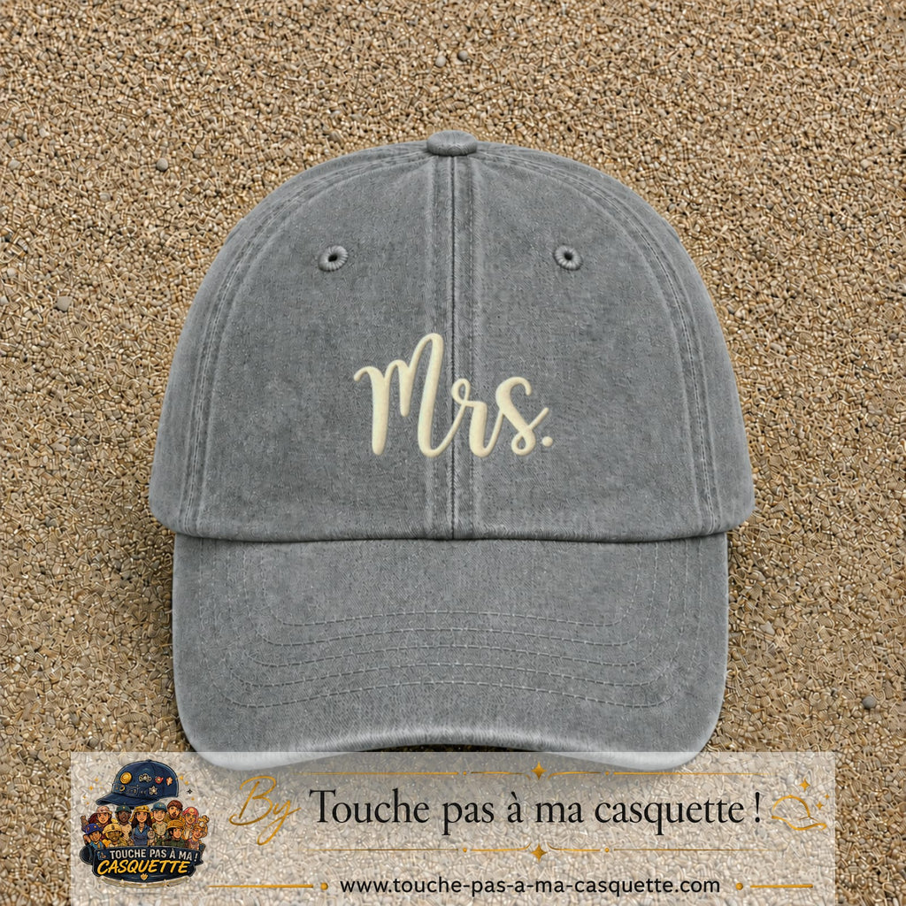 Image principale produit113moyenGR - casquette Gris délavé avec visuel Mrs blanc 5 cm