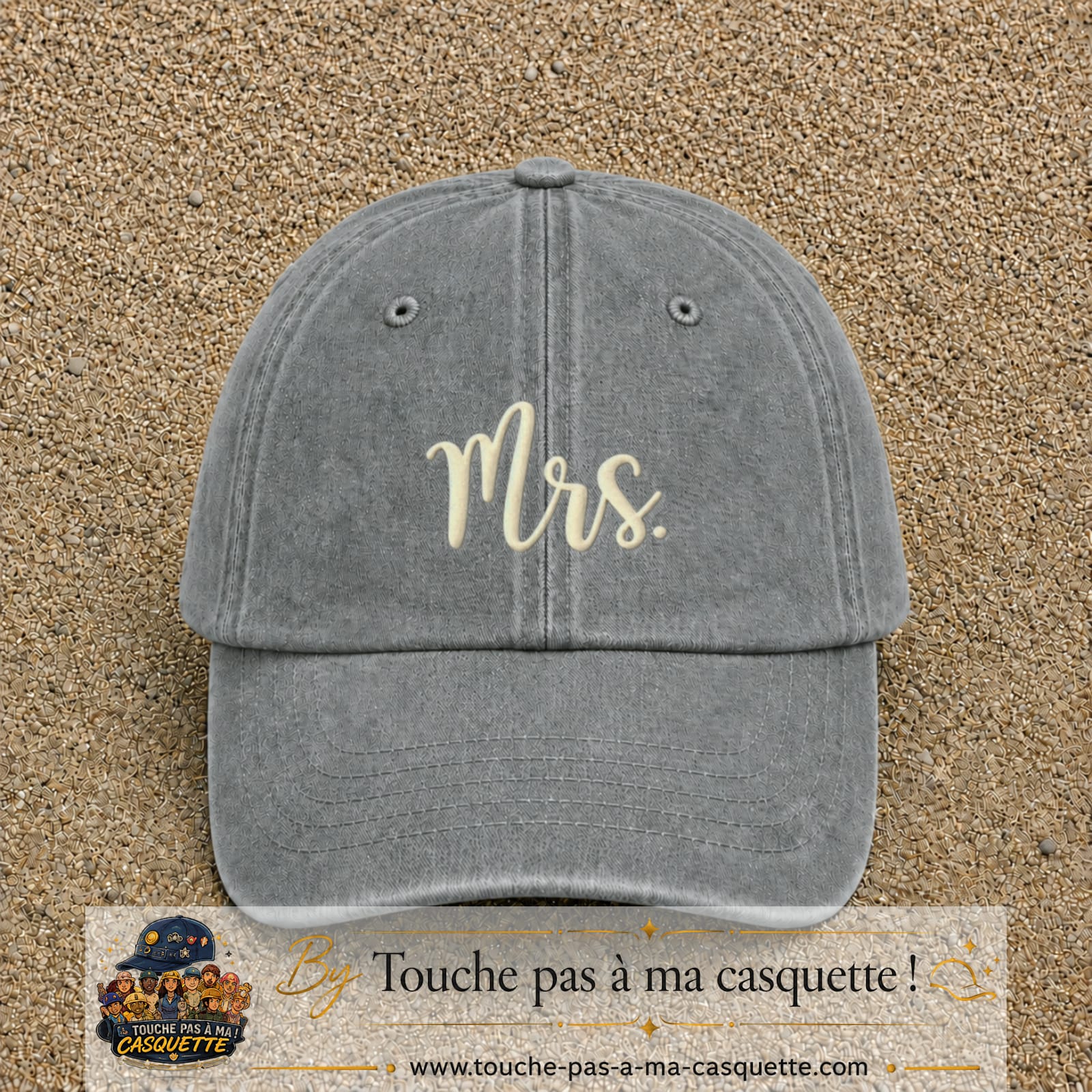 Image principale produit113moyenGR - casquette Gris délavé avec visuel Mrs blanc 5 cm