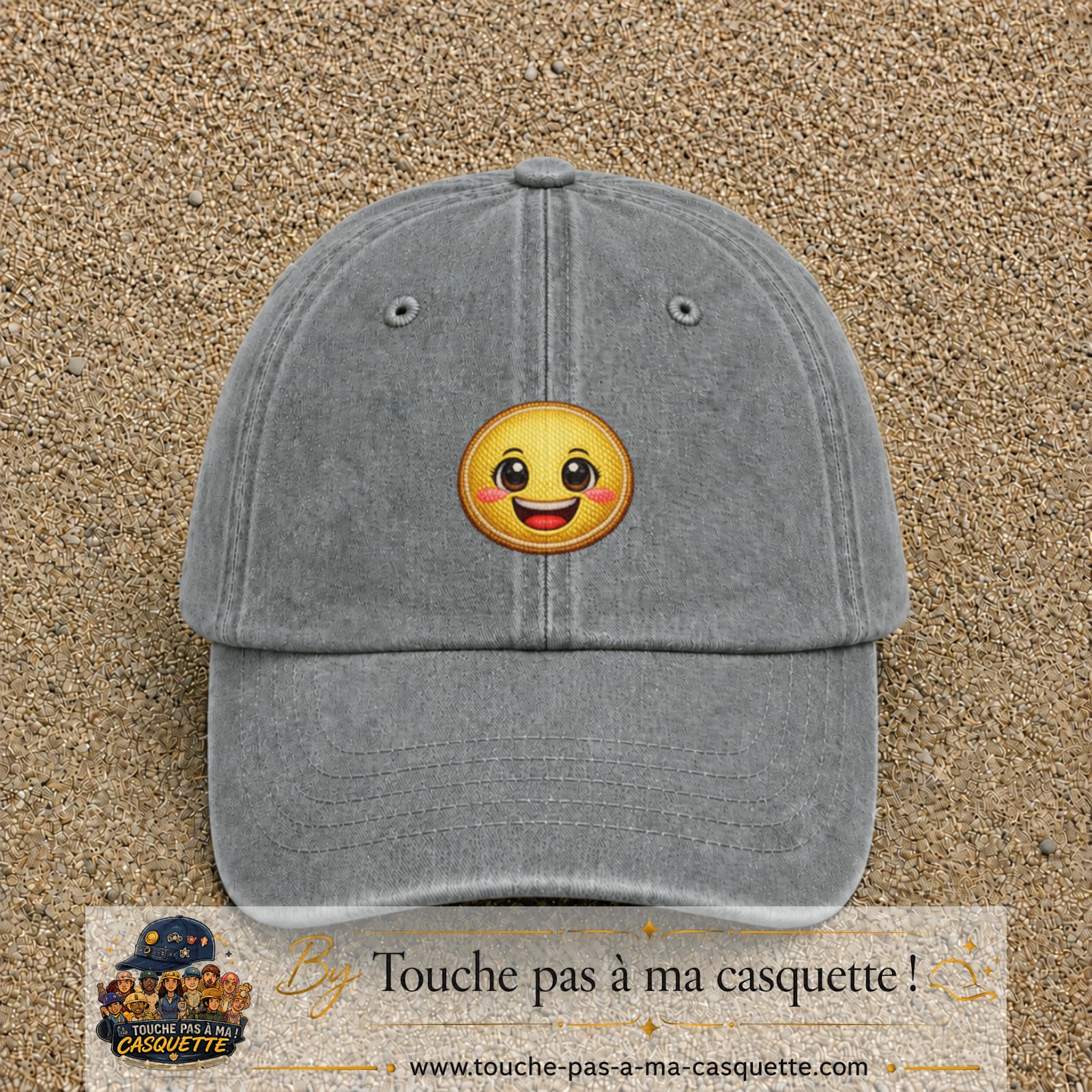 Image principale produit9moyenGR - casquette Gris délavé avec visuel Emoji souriant 5 cm