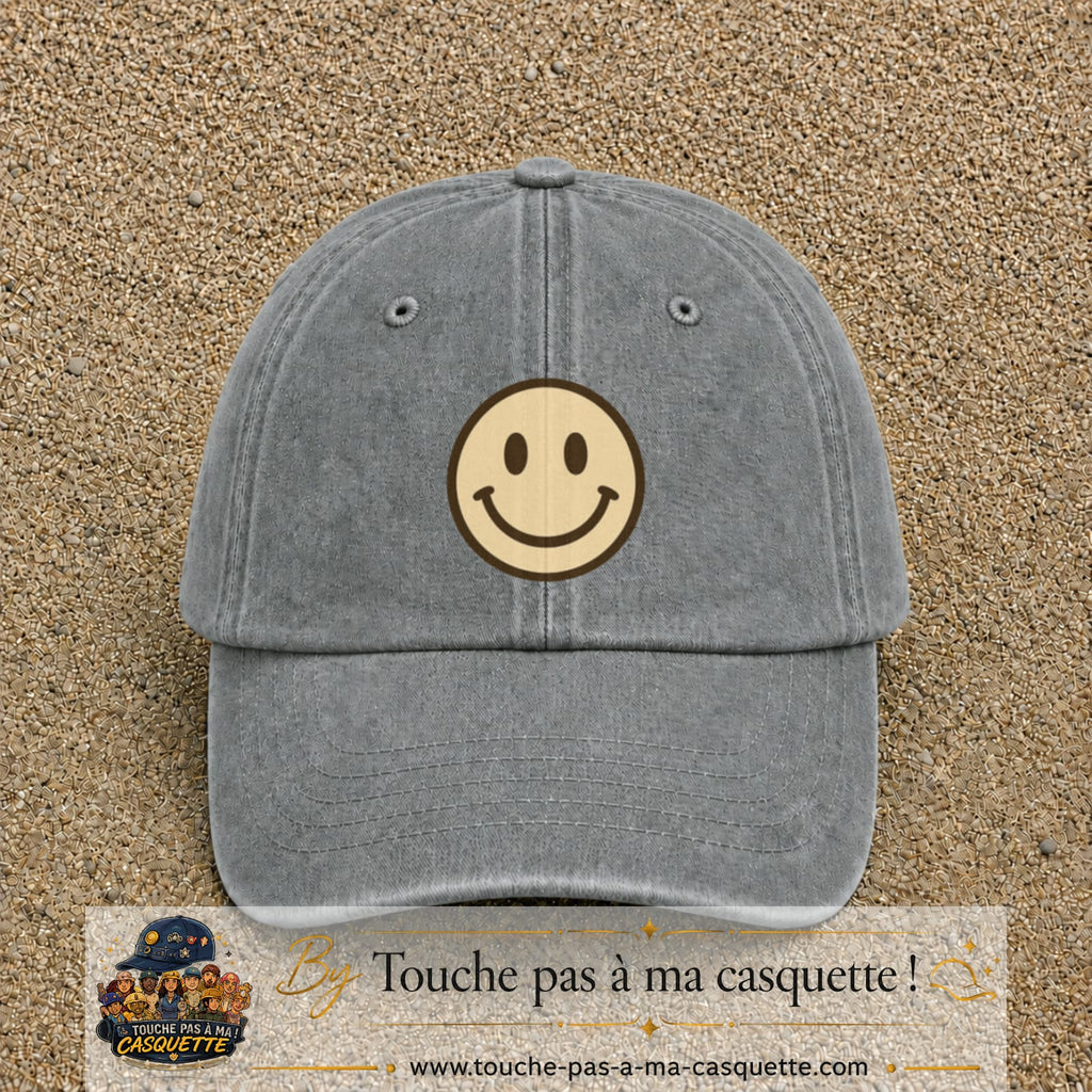 Image principale produit178grosGR - casquette Gris délavé avec visuel Smiley 7 cm