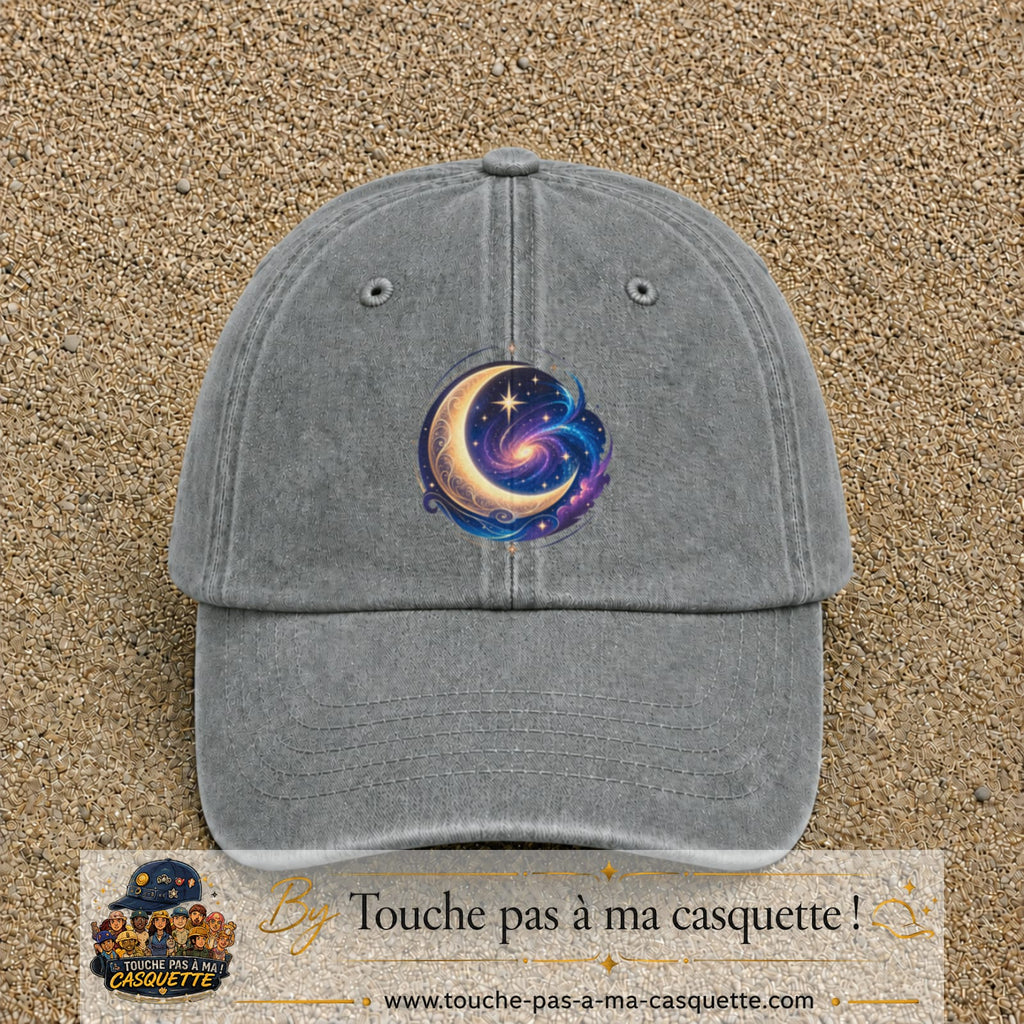 Image principale produit58grosGR - casquette Gris délavé avec visuel Galaxie lune 7 cm