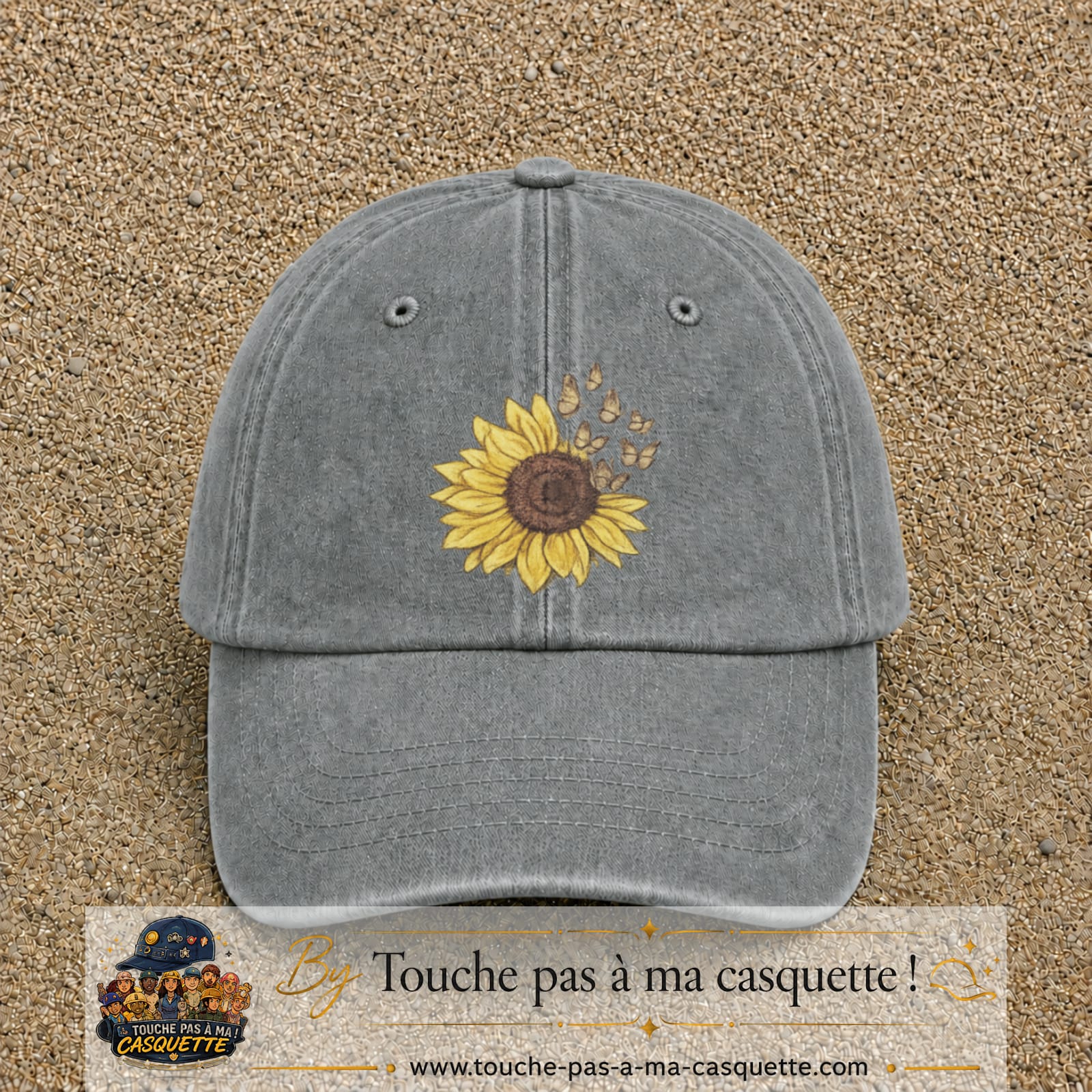 Image principale produit15grosGR - casquette Gris délavé avec visuel Tournesol mandala 7 cm