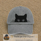 Image principale produit16grosGR - casquette Gris délavé avec visuel Chat noir caché yeux ronds 7 cm