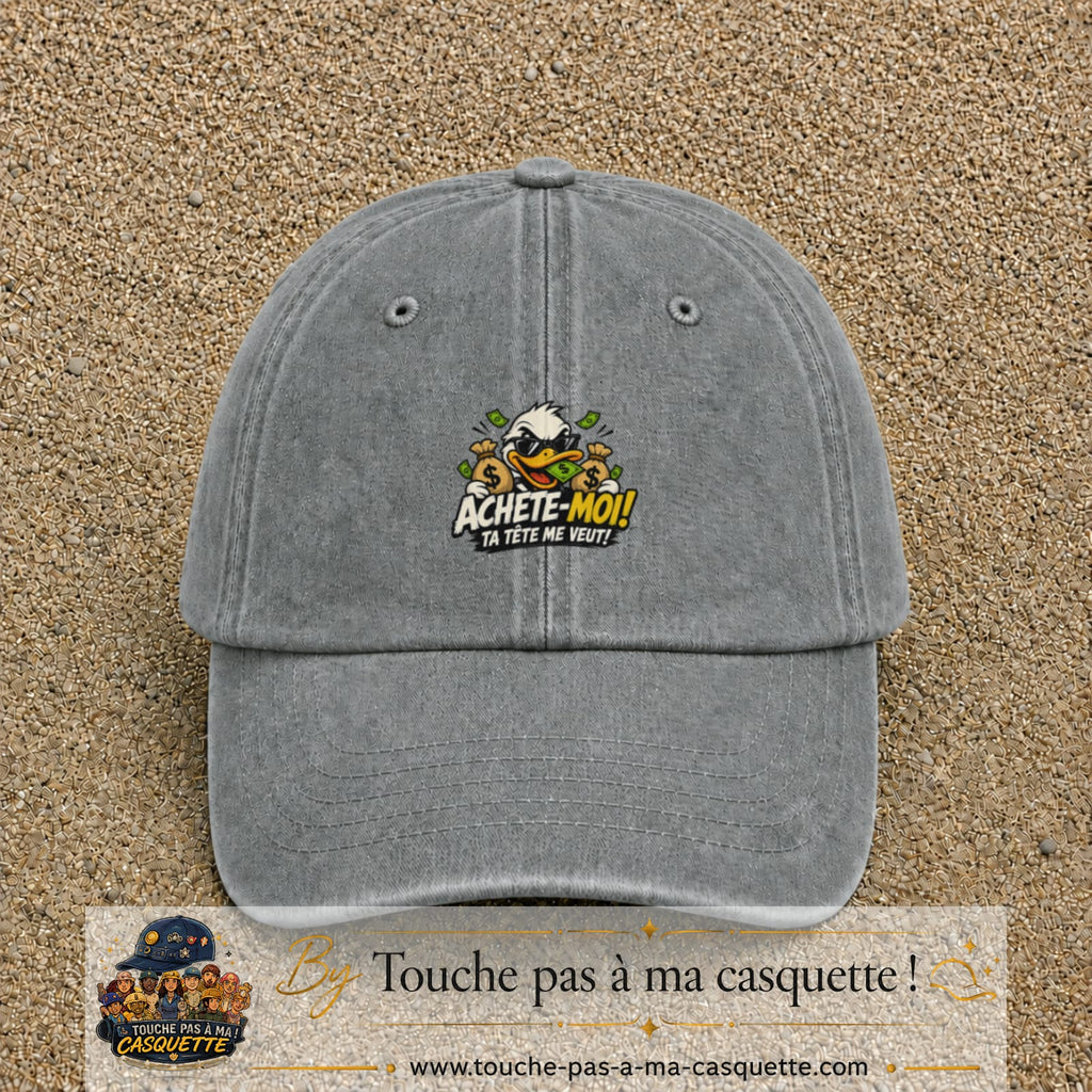 Image principale produit124moyenGR - casquette Gris délavé avec visuel Canard argent 5 cm