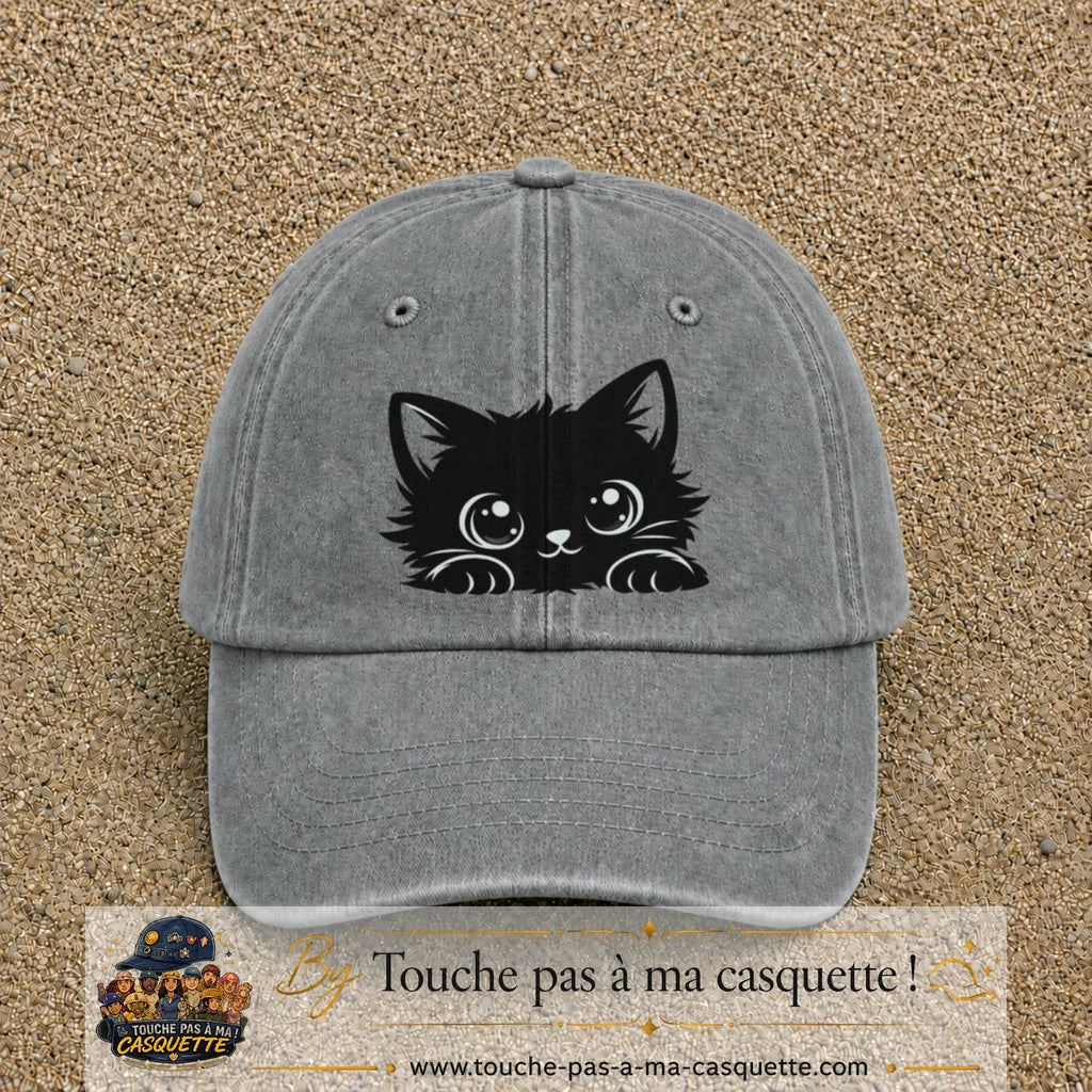 Image principale produit6grosGR - casquette Gris délavé avec visuel Chat noir adorable 7 cm