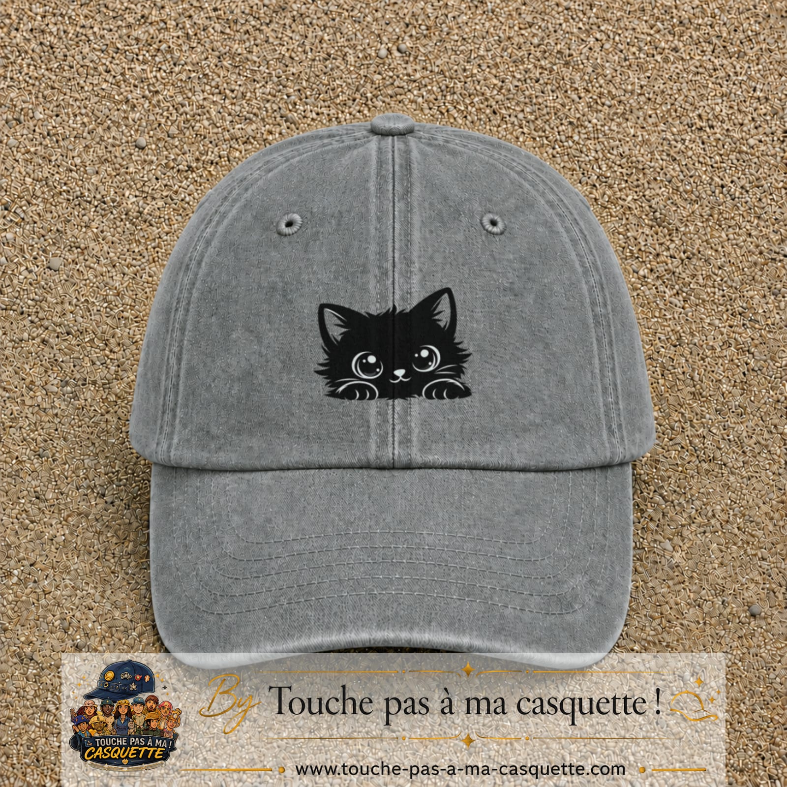 Image principale produit6moyenGR - casquette Gris délavé avec visuel Chat noir adorable 5 cm