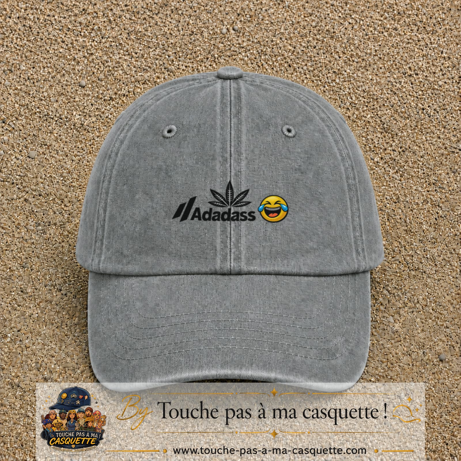 Image principale produit37petitGR - casquette Gris délavé avec visuel Adadass emoji rieur 3 cm