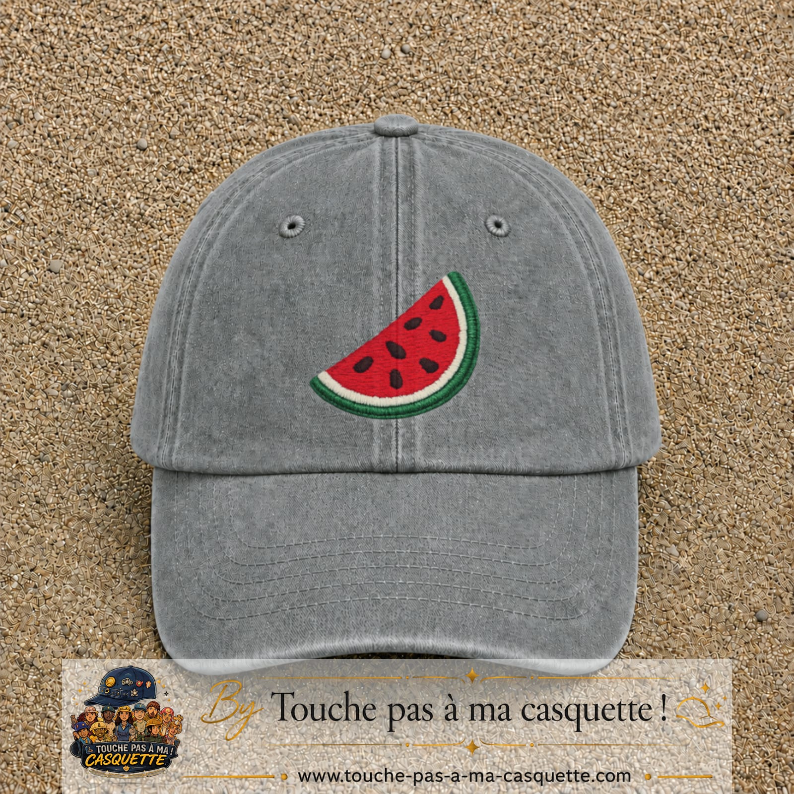 Image principale produit22grosGR - casquette Gris délavé avec visuel Pastèque 7 cm