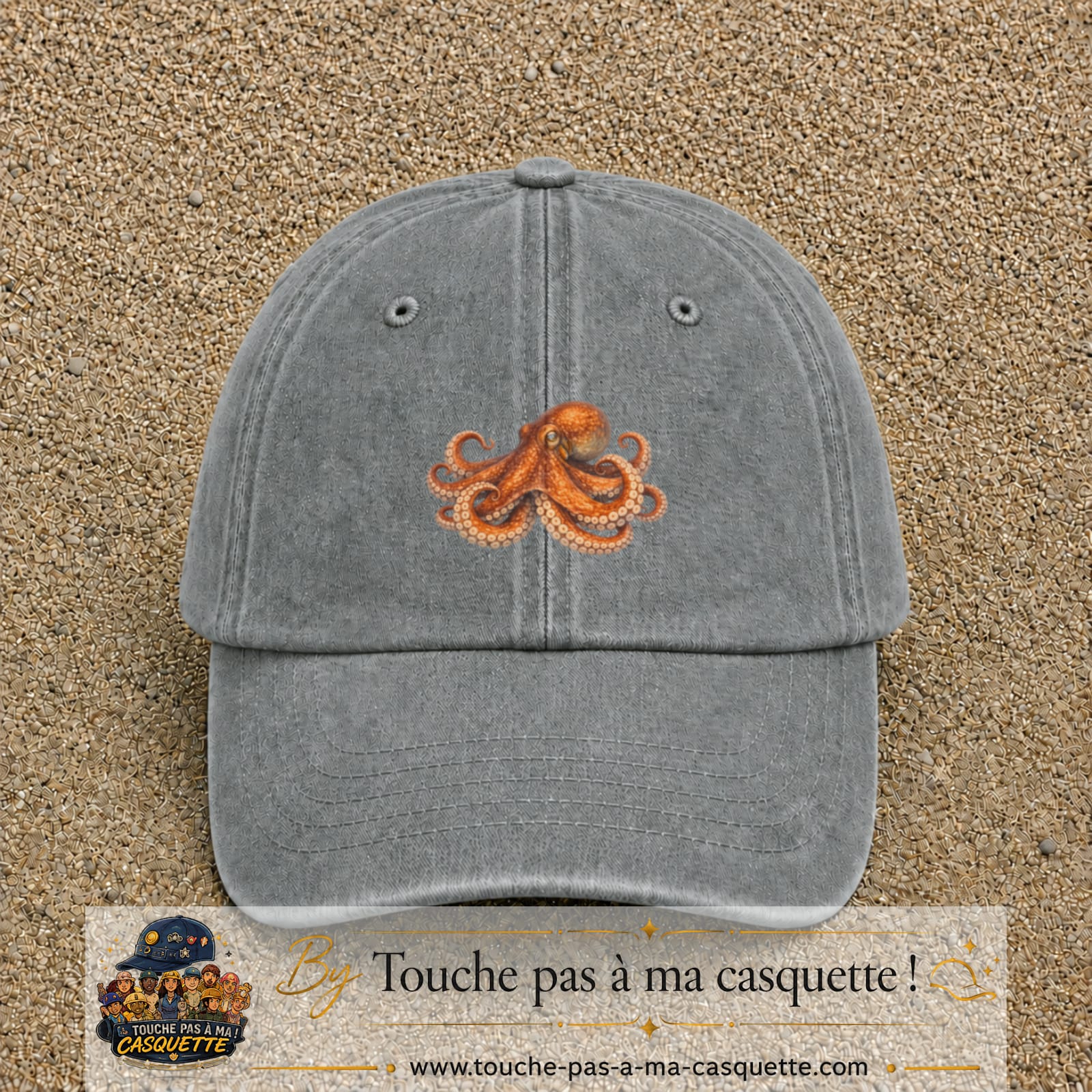 Image principale produit71moyenGR - casquette Gris délavé avec visuel Pieuvre 5 cm