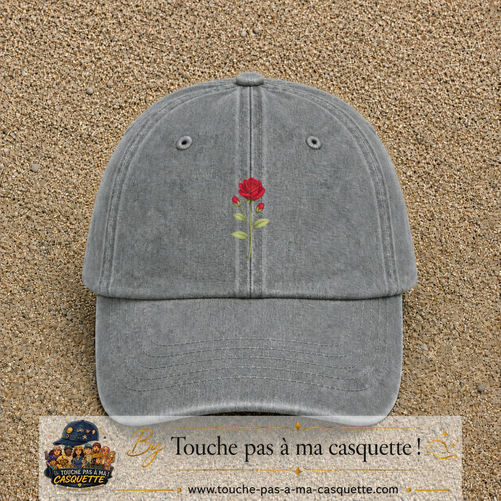 Image principale produit199moyenGR - casquette Gris délavé avec visuel Rose florale 5 cm