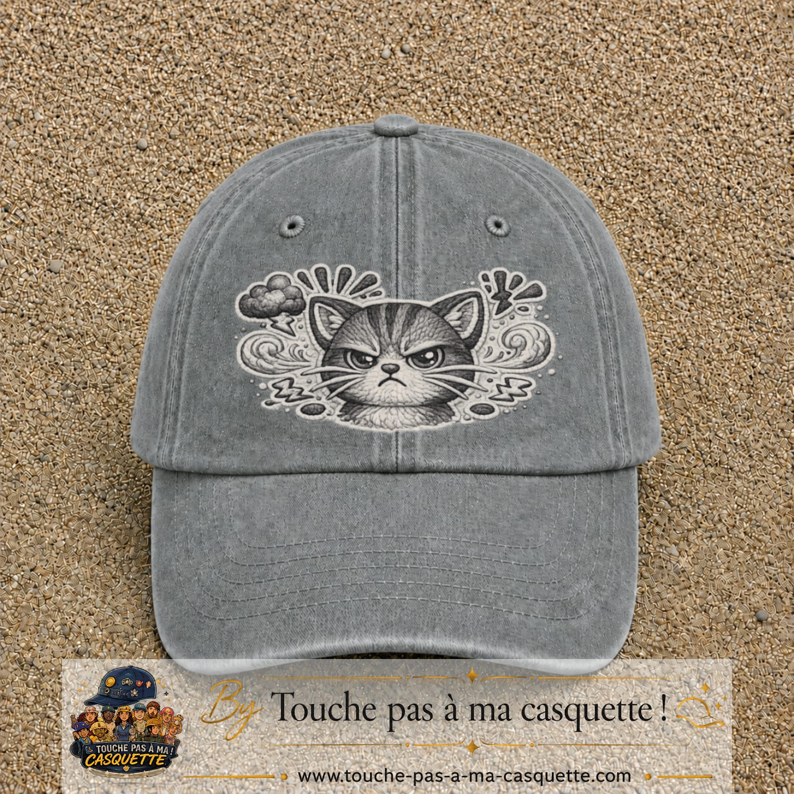 Image principale produit1grosGR - casquette Gris délavé avec visuel Chat colère ornemental 7 cm