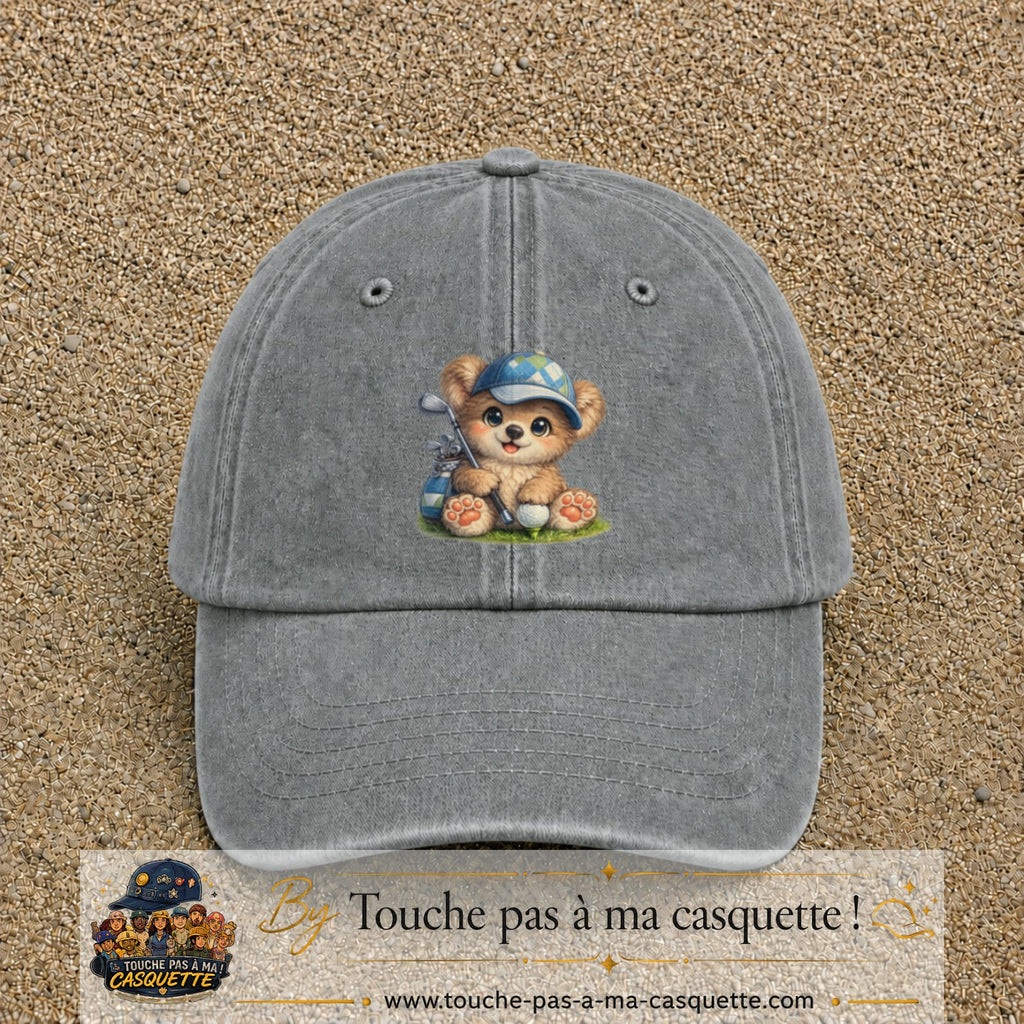 Image principale produit89grosGR - casquette Gris délavé avec visuel Ourson golf 7 cm