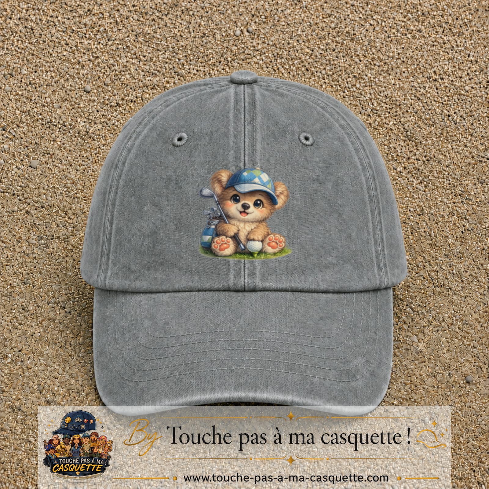 Image principale produit89grosGR - casquette Gris délavé avec visuel Ourson golf 7 cm