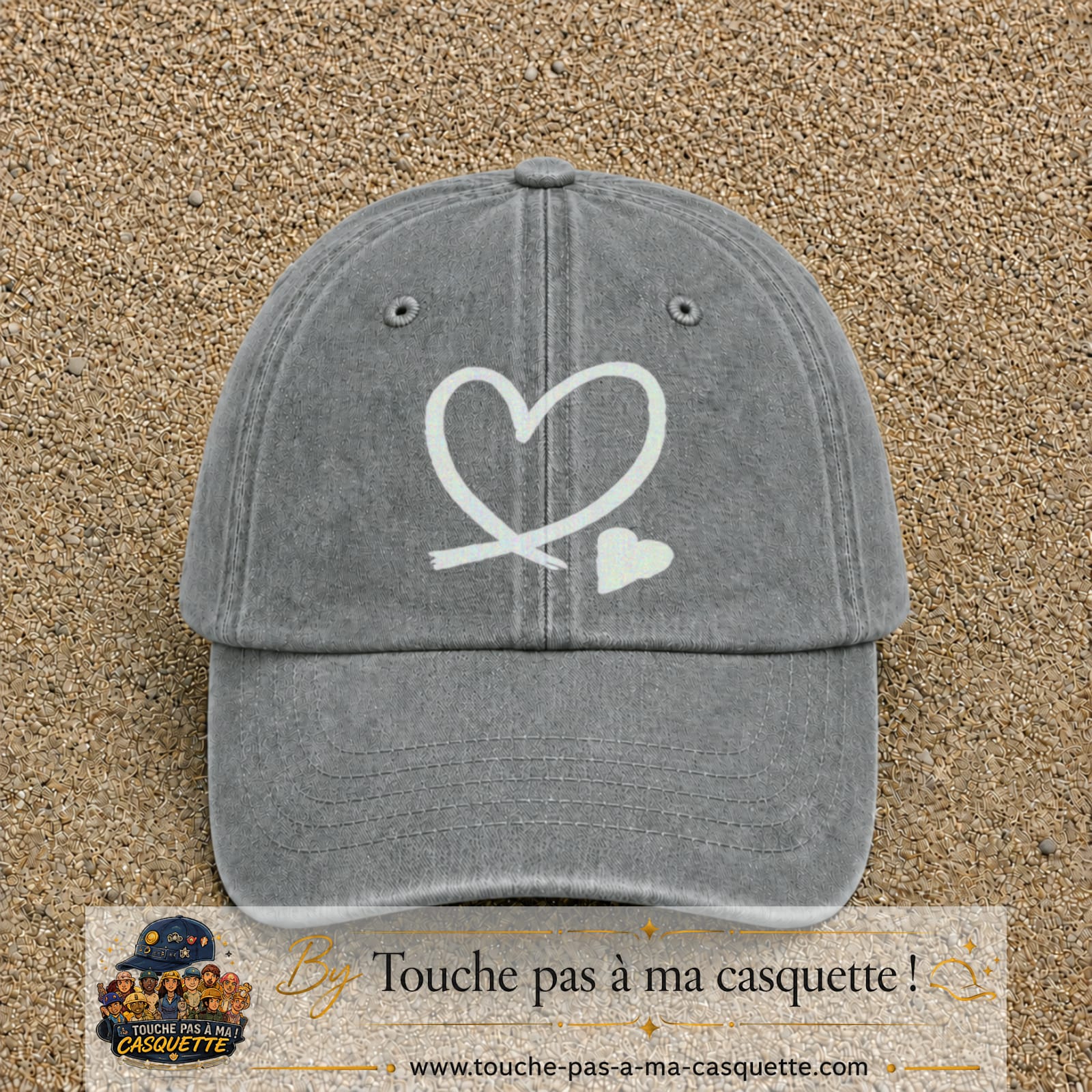 Image principale produit30grosGR - casquette Gris délavé avec visuel Cœur continu blanc 7 cm