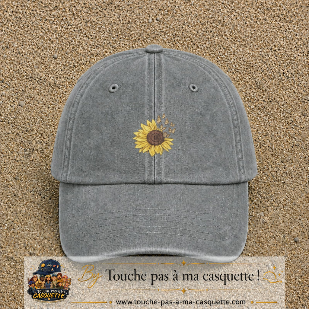 Image principale produit15moyenGR - casquette Gris délavé avec visuel Tournesol mandala 5 cm