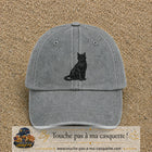 Image principale produit176grosGR - casquette Gris délavé avec visuel Chat noir polygonal 7 cm