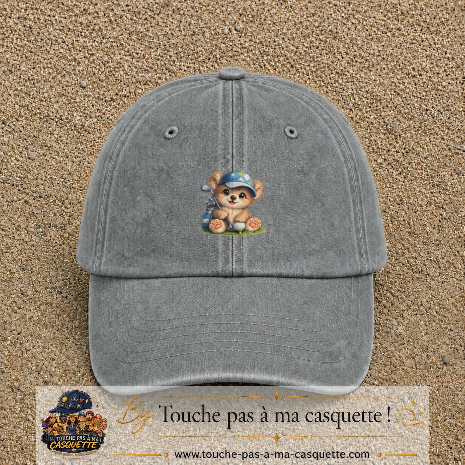 Image principale produit89moyenGR - casquette Gris délavé avec visuel Ourson golf 5 cm