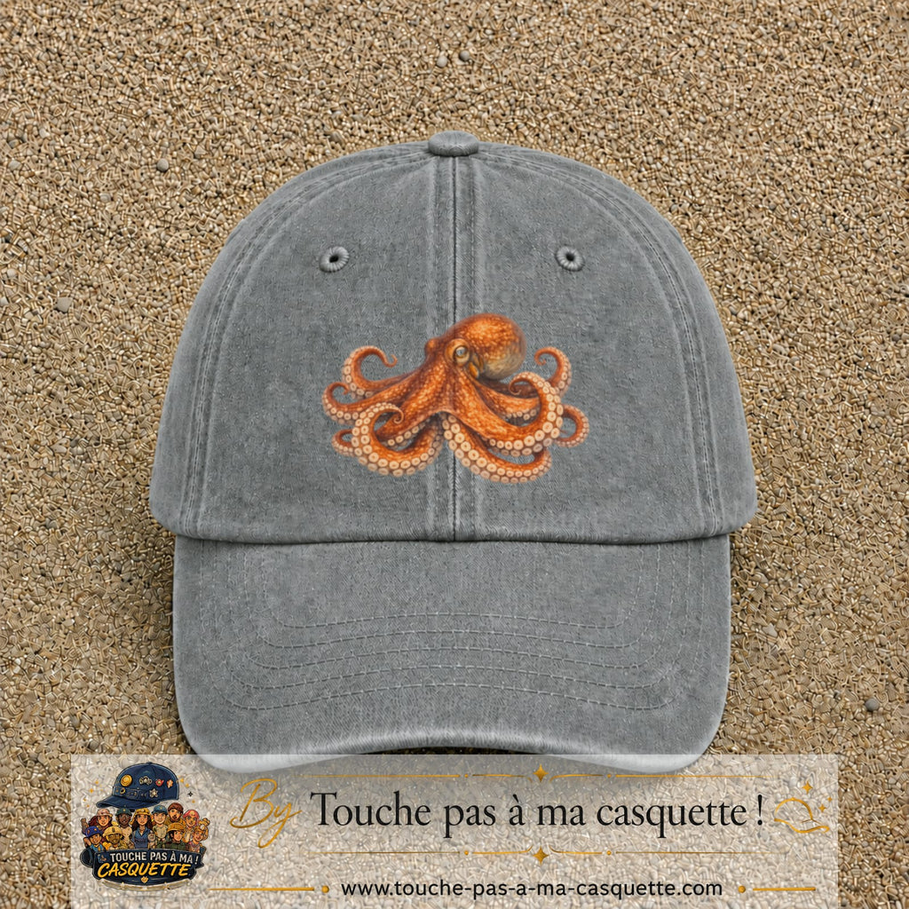 Image principale produit71grosGR - casquette Gris délavé avec visuel Pieuvre 7 cm