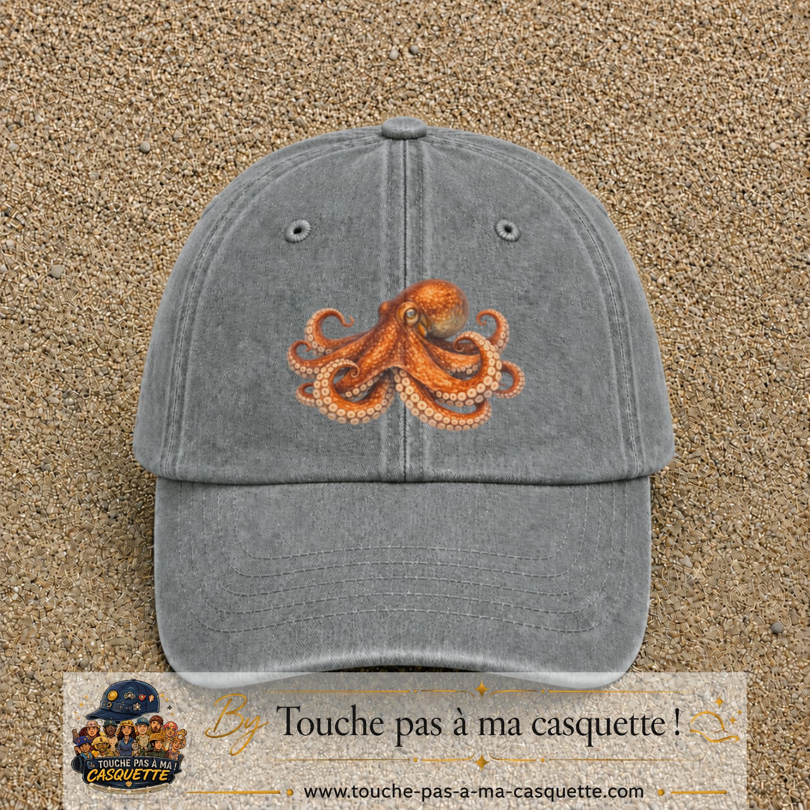 Image principale produit71grosGR - casquette Gris délavé avec visuel Pieuvre 7 cm