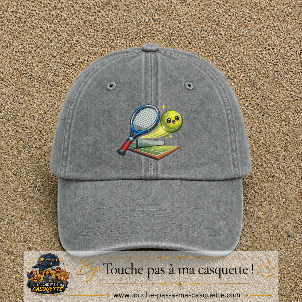 Image principale produit81grosGR - casquette Gris délavé avec visuel Tennis court raquette 7 cm