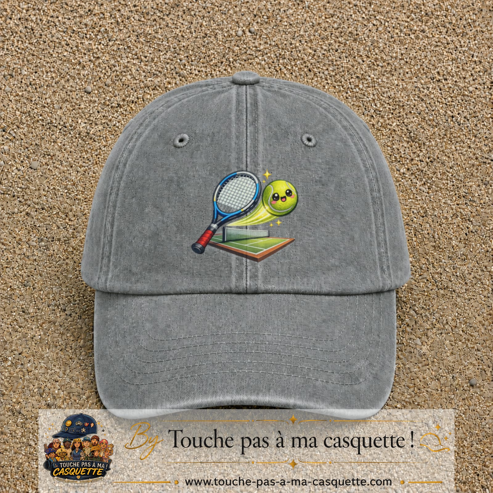 Image principale produit81grosGR - casquette Gris délavé avec visuel Tennis court raquette 7 cm