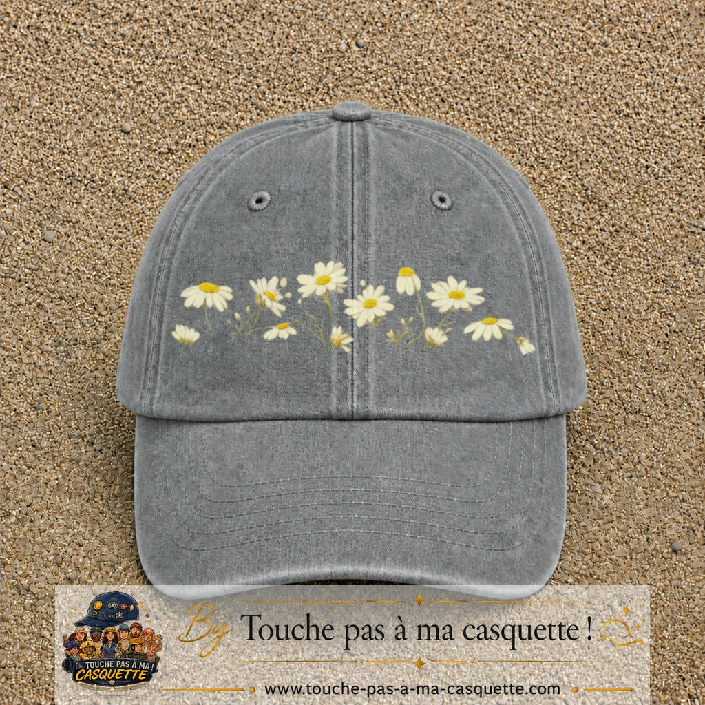 Image principale produit36grosGR - casquette Gris délavé avec visuel Guirlande de marguerites 7 cm