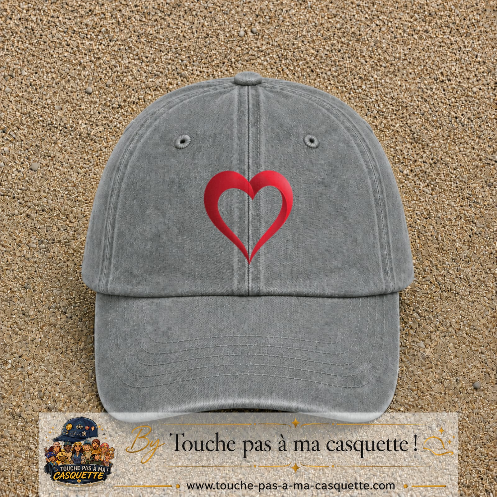 Image principale produit138grosGR - casquette Gris délavé avec visuel Cœur rouge 7 cm