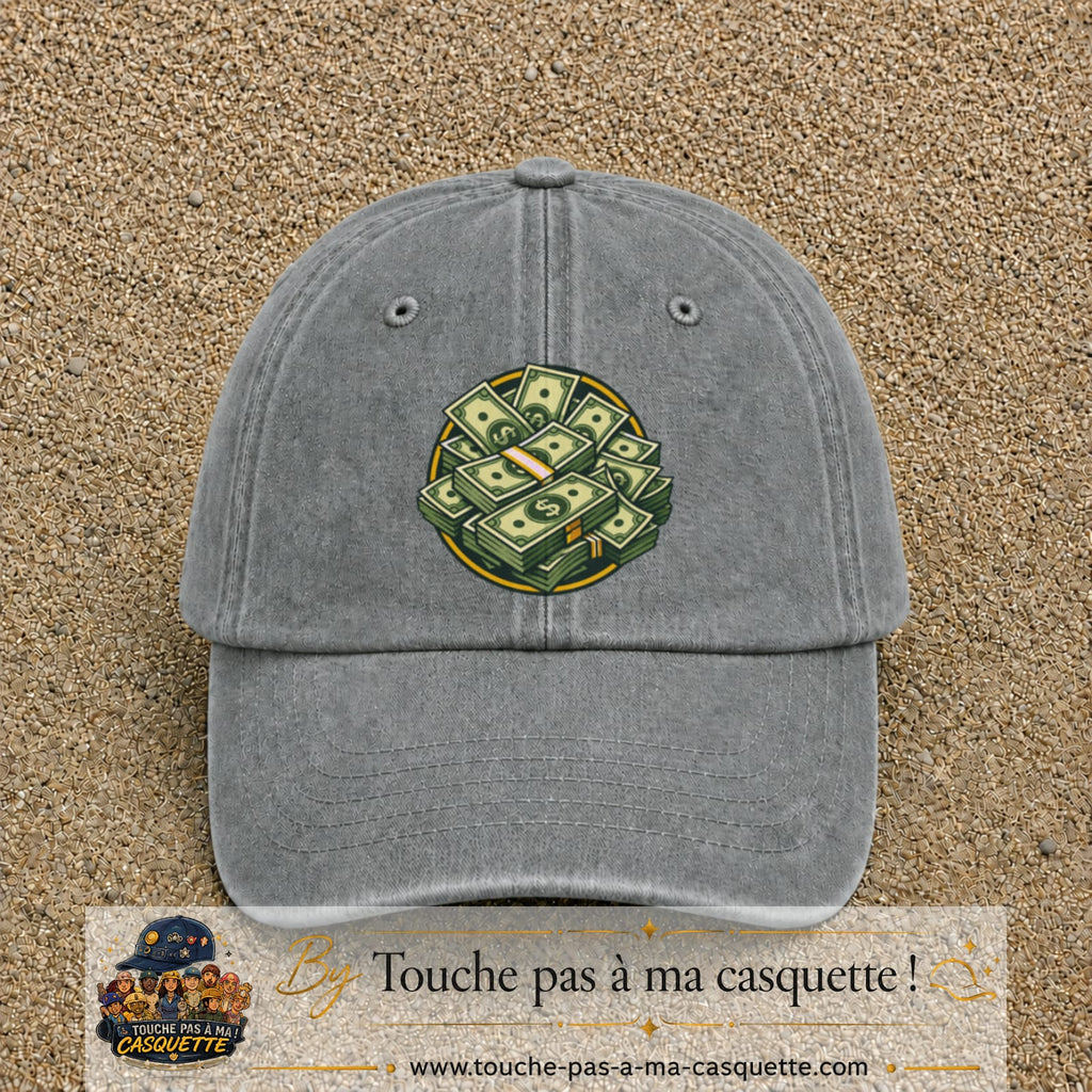 Image principale produit61grosGR - casquette Gris délavé avec visuel Liasses de billets 7 cm