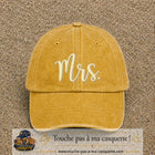 Image principale produit113grosJ - casquette Jaune délavé - Moutarde délavé avec visuel Mrs blanc 7 cm