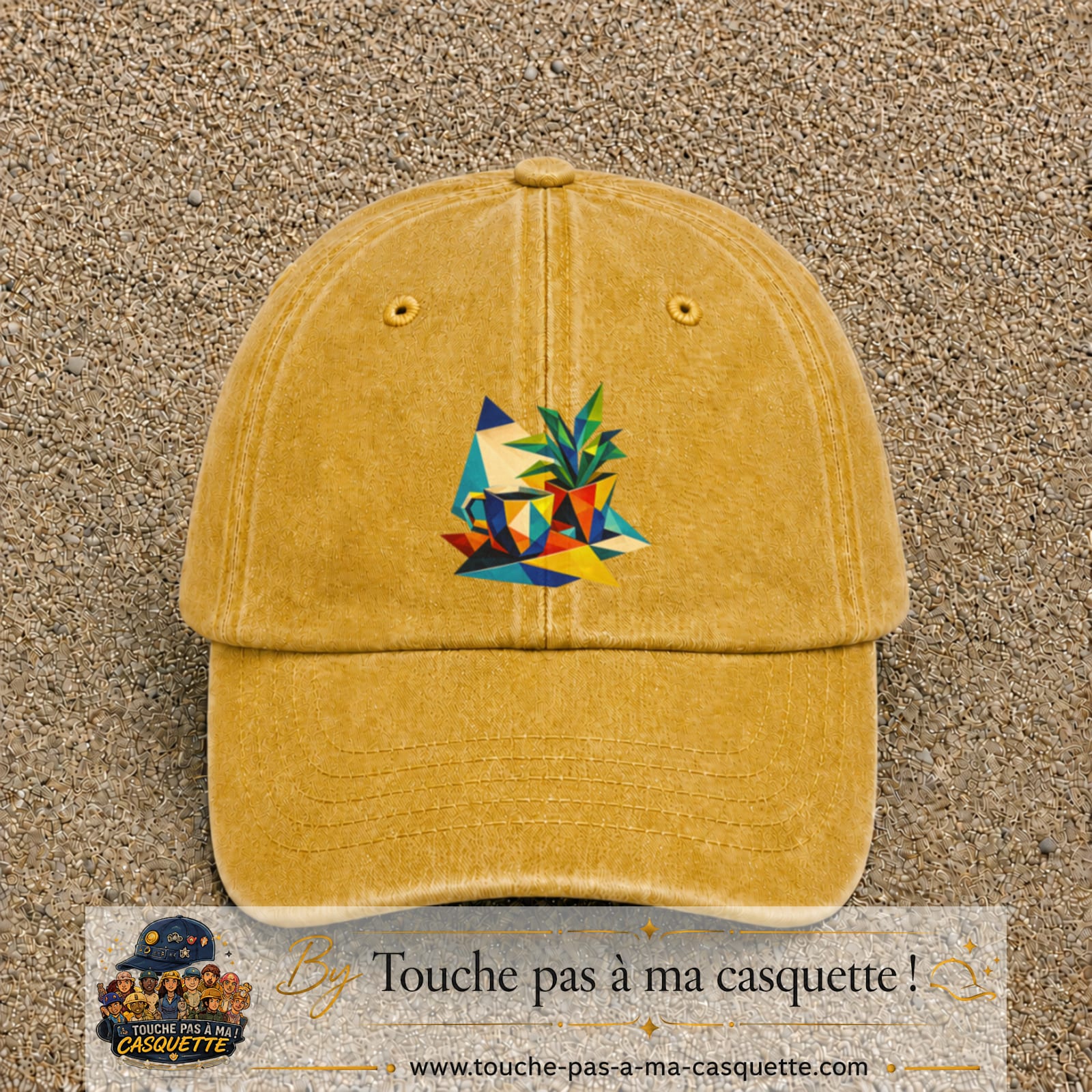 Casquette Jaune délavé - Moutarde délavé motif Plante graphique logo 7 cm