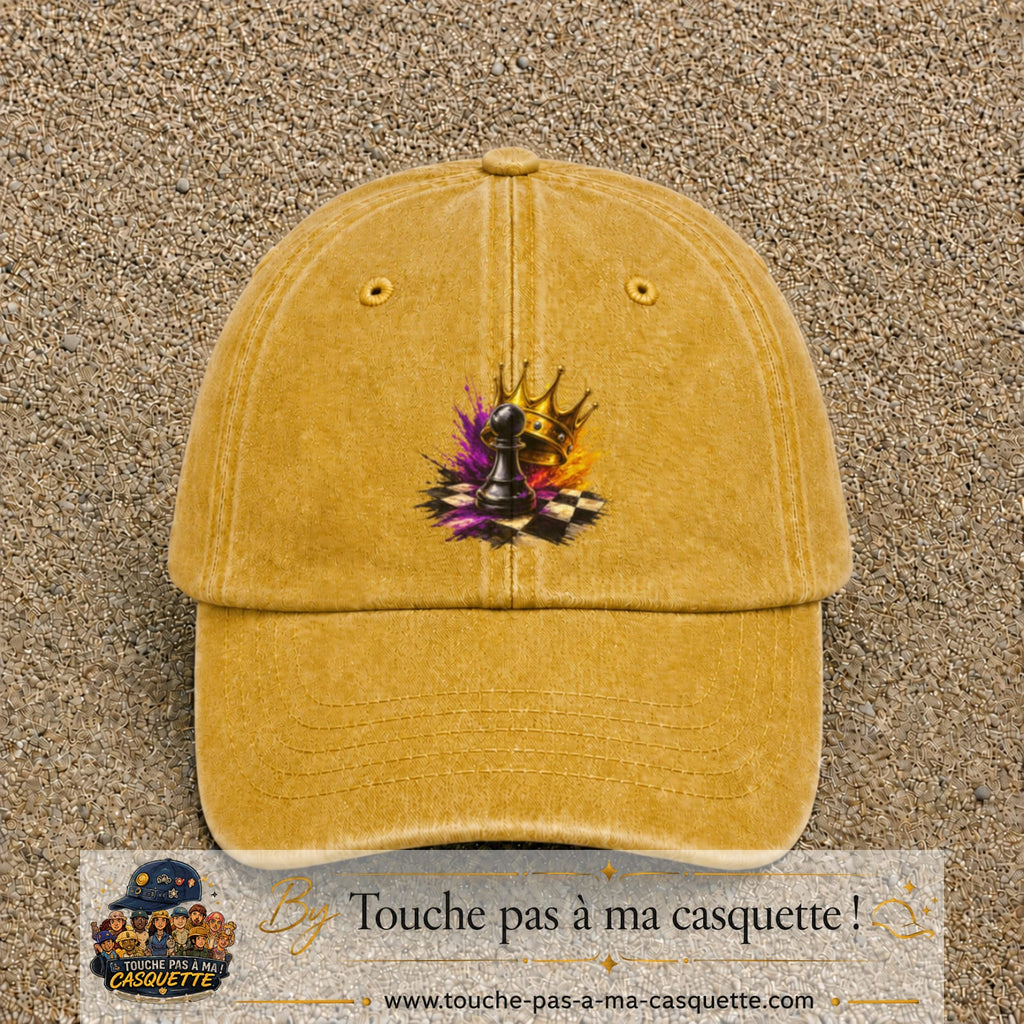 Image principale casquette Jaune délavé - Moutarde délavé avec motif Échecs couronnés 7 cm