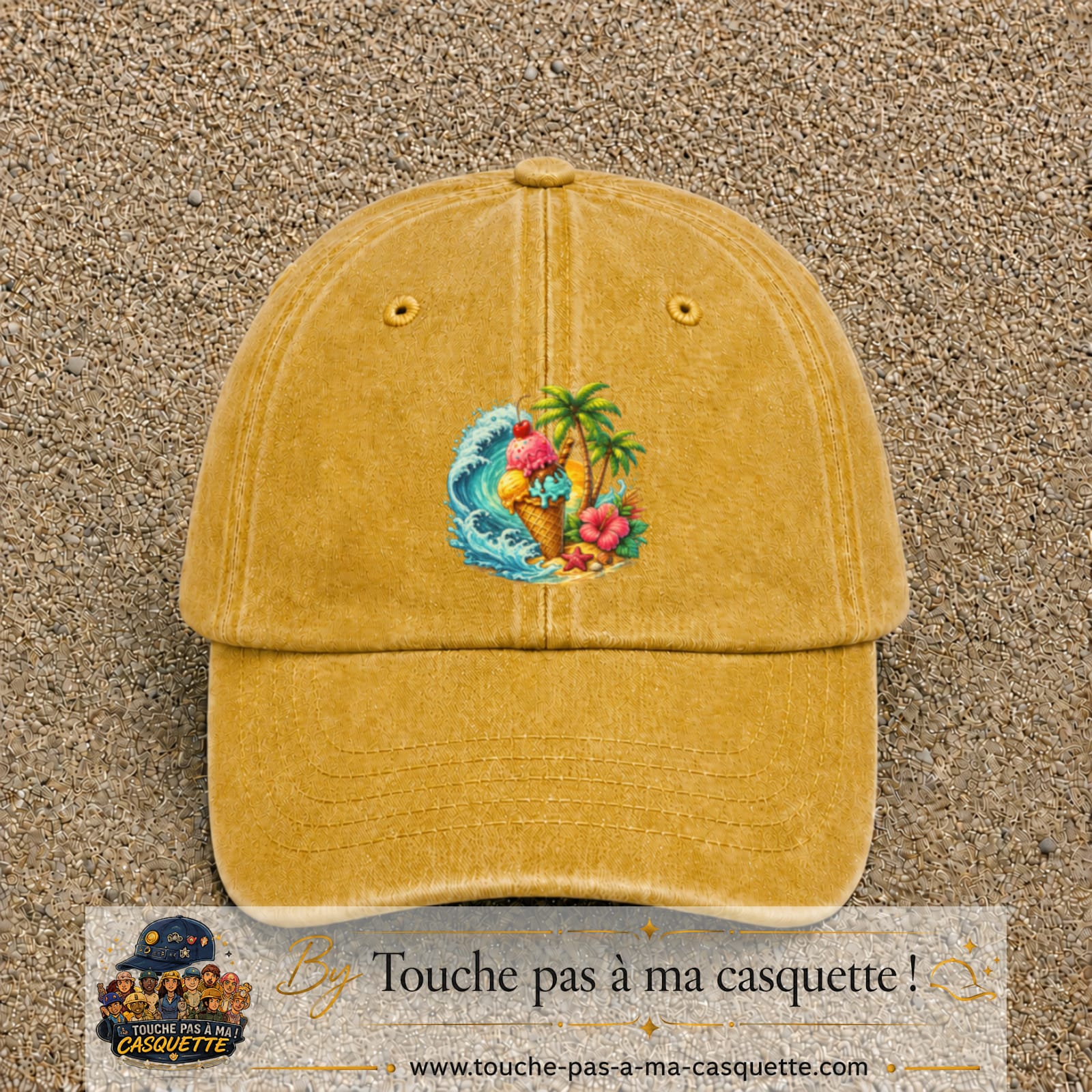 Casquette Jaune délavé - Moutarde délavé motif Glace tropicale logo 7 cm