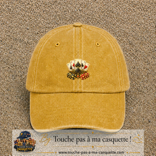 Casquette Jaune délavé - Moutarde délavé motif Poker cartes et jetons logo 5 cm