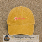Casquette Jaune délavé - Moutarde délavé avec motif Prénom Ambre fleuri en 5 cm – vue principale