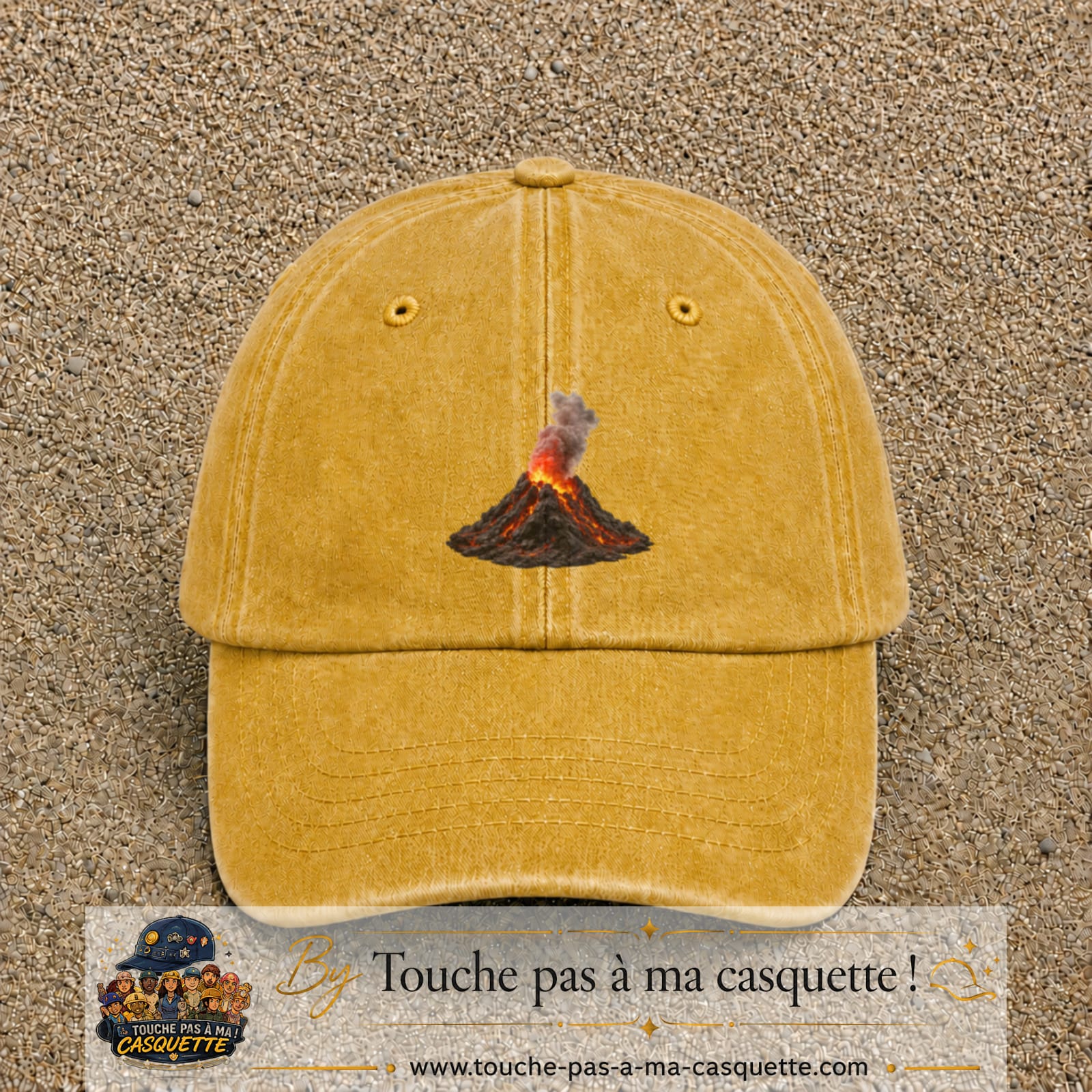 Image principale casquette Jaune délavé - Moutarde délavé avec motif Cratère fumant 7 cm
