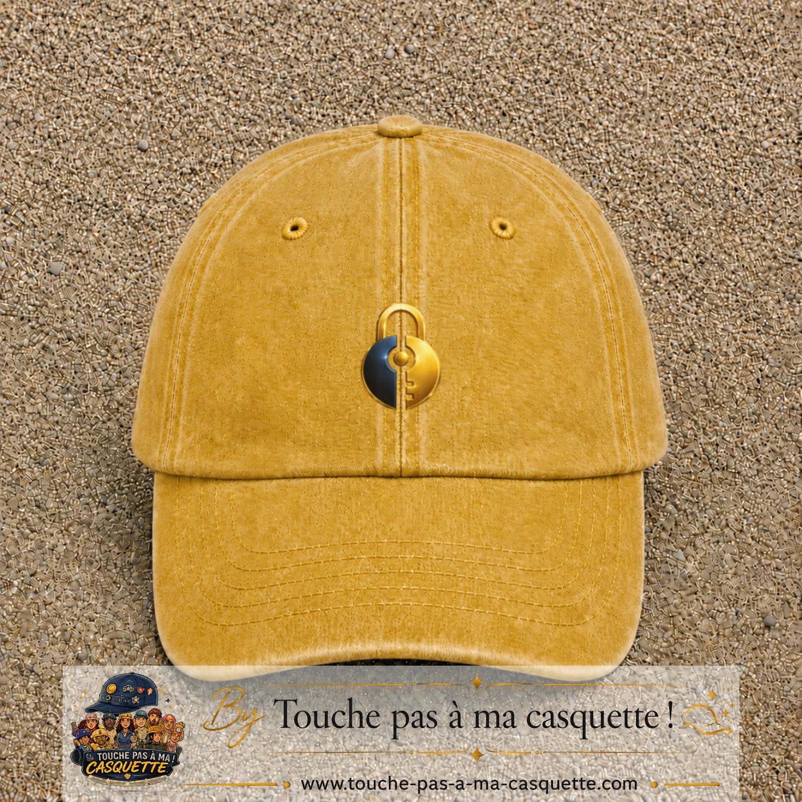 Image principale casquette Jaune délavé - Moutarde délavé avec motif Cadenas doré 5 cm
