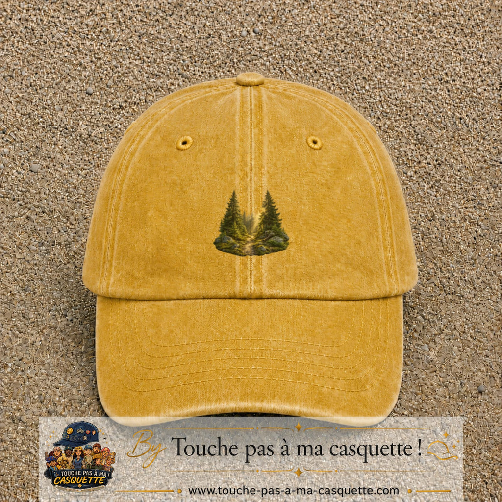 Casquette Jaune délavé - Moutarde délavé motif Forêt de sapins logo 5 cm
