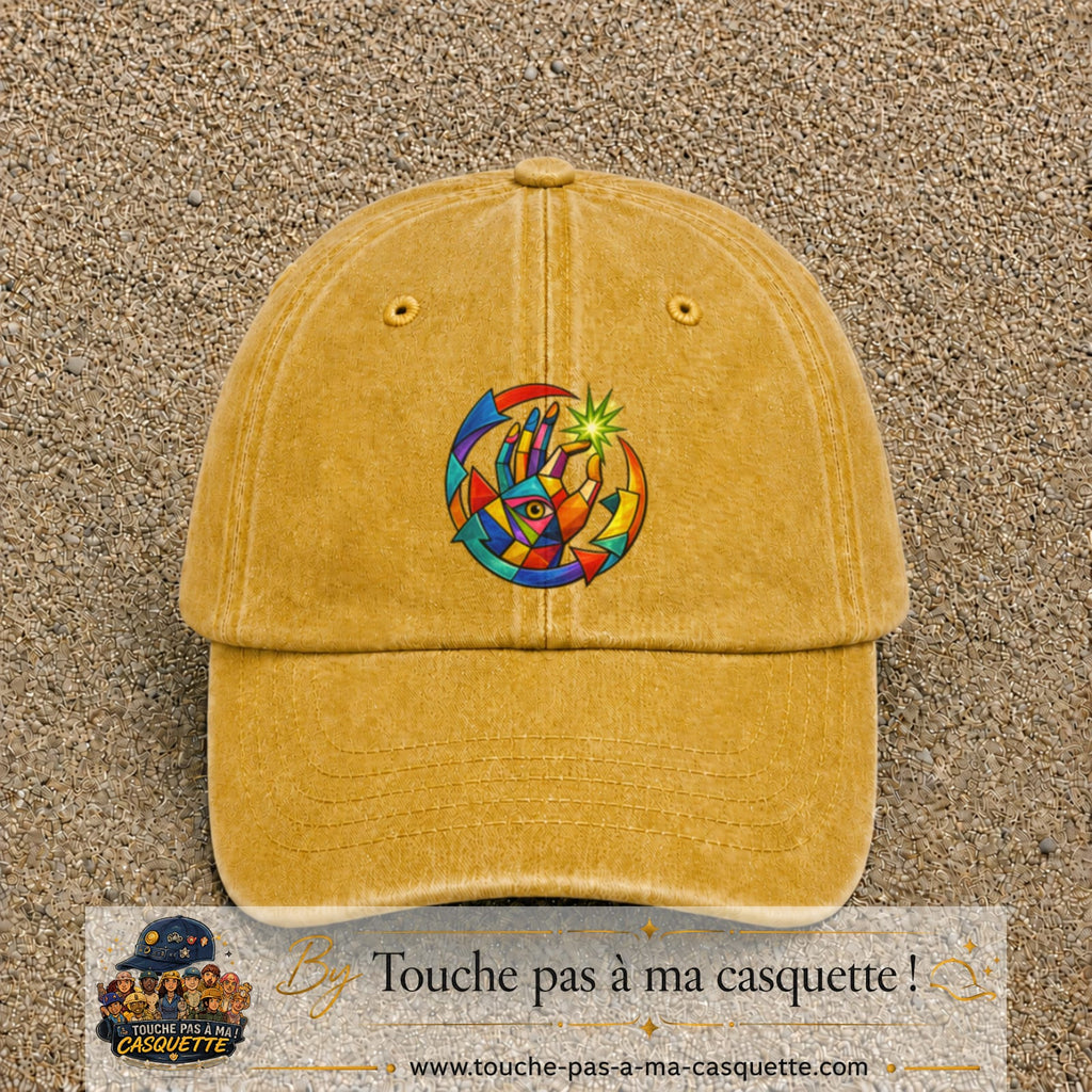 Image principale casquette Jaune délavé - Moutarde délavé avec motif Main créative 7 cm